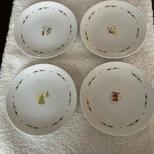 Holiday Plates Set of 4 Boston Warehouse Porcelain 6.5”Dishes Christmas Gifts